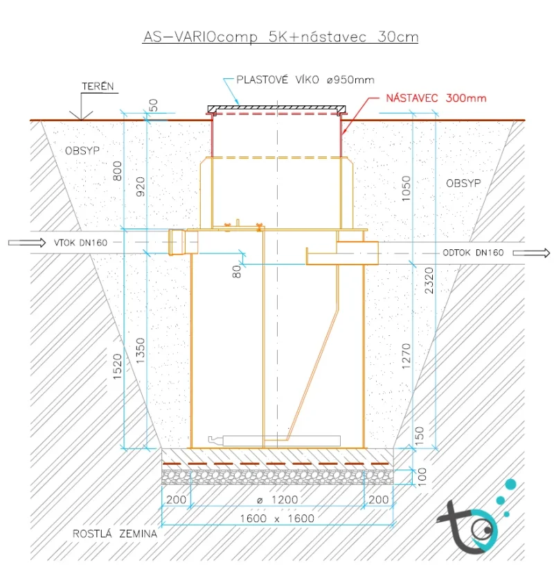 Zákres nástavec 30 cm na AS-VARIOcomp nebo AS-MONOcomp s kótami